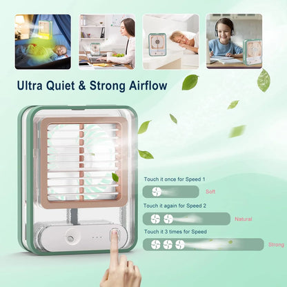 Portable Air Conditioner Fan, Mini Evaporative Air Cooler Desktop Mist Fan 3 Speeds Rechargeable Portable Cooler Humidifier Office School Cooling Low-noise Sleep Air Conditioner